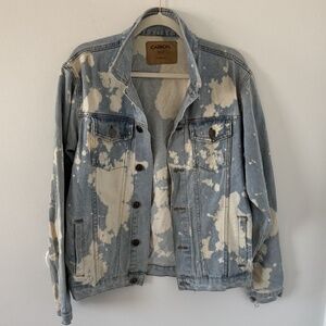 Carbon Woman Medium Distressed Oversized Blue Denim Jean Jacket Destroyed Holes